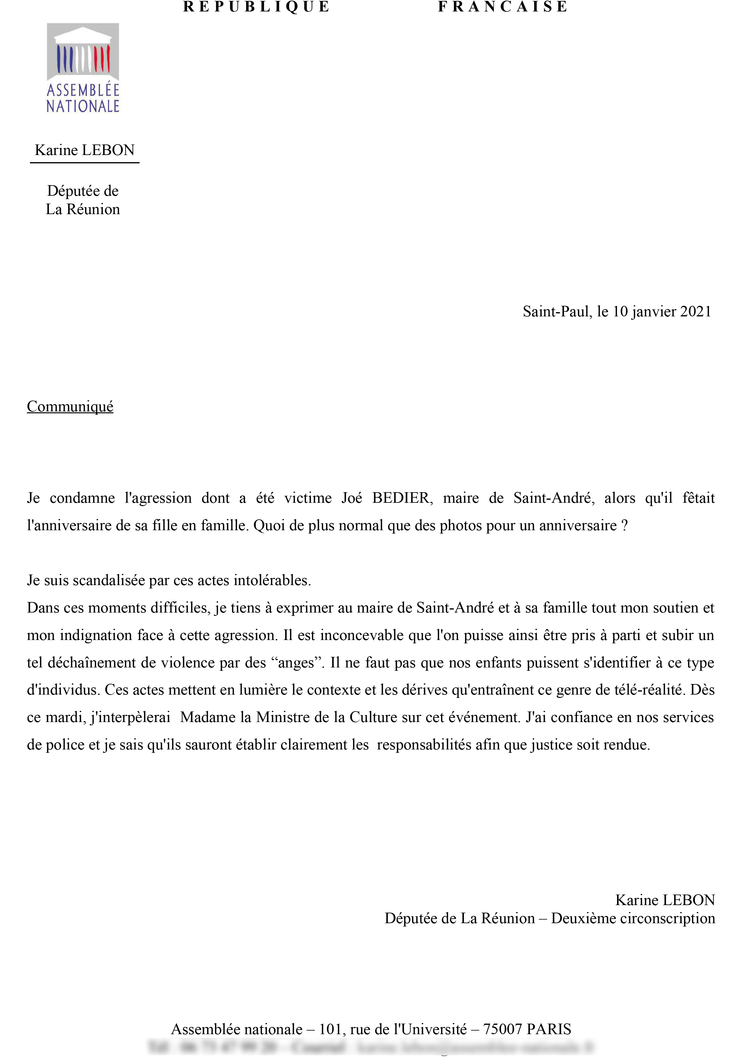 Agression de Joé Bédier : Karine Lebon va interpeller la ministre de la Culture