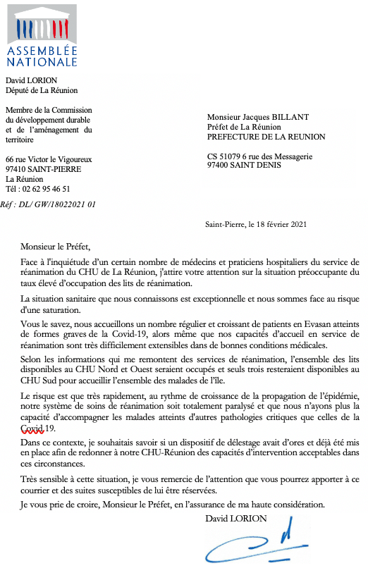 David Lorion demande l'envoi d'un avion sanitaire
