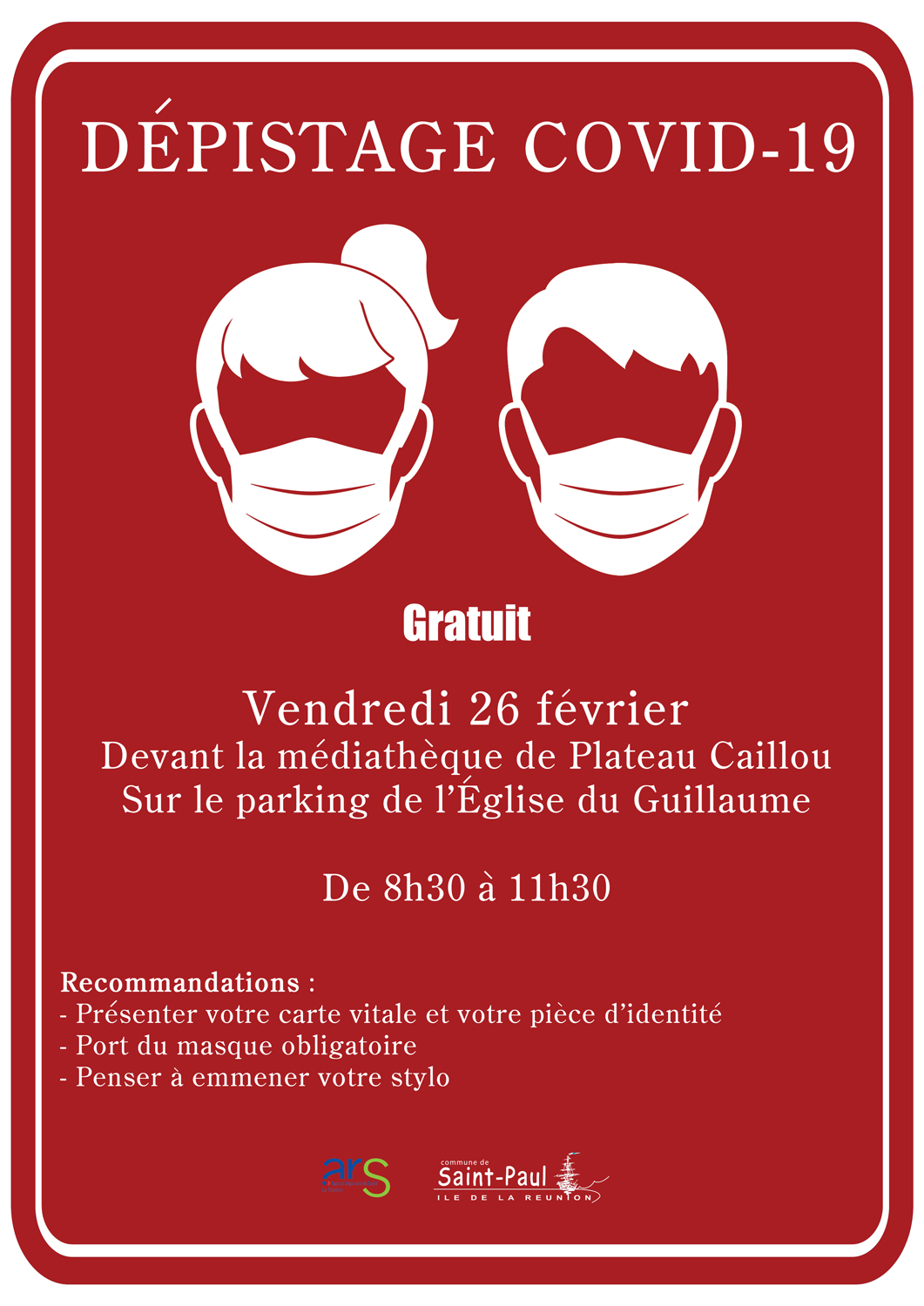 Une opération de dépistages de la Covid-19 menée à Plateau Caillou, au Guillaume et à La Plaine