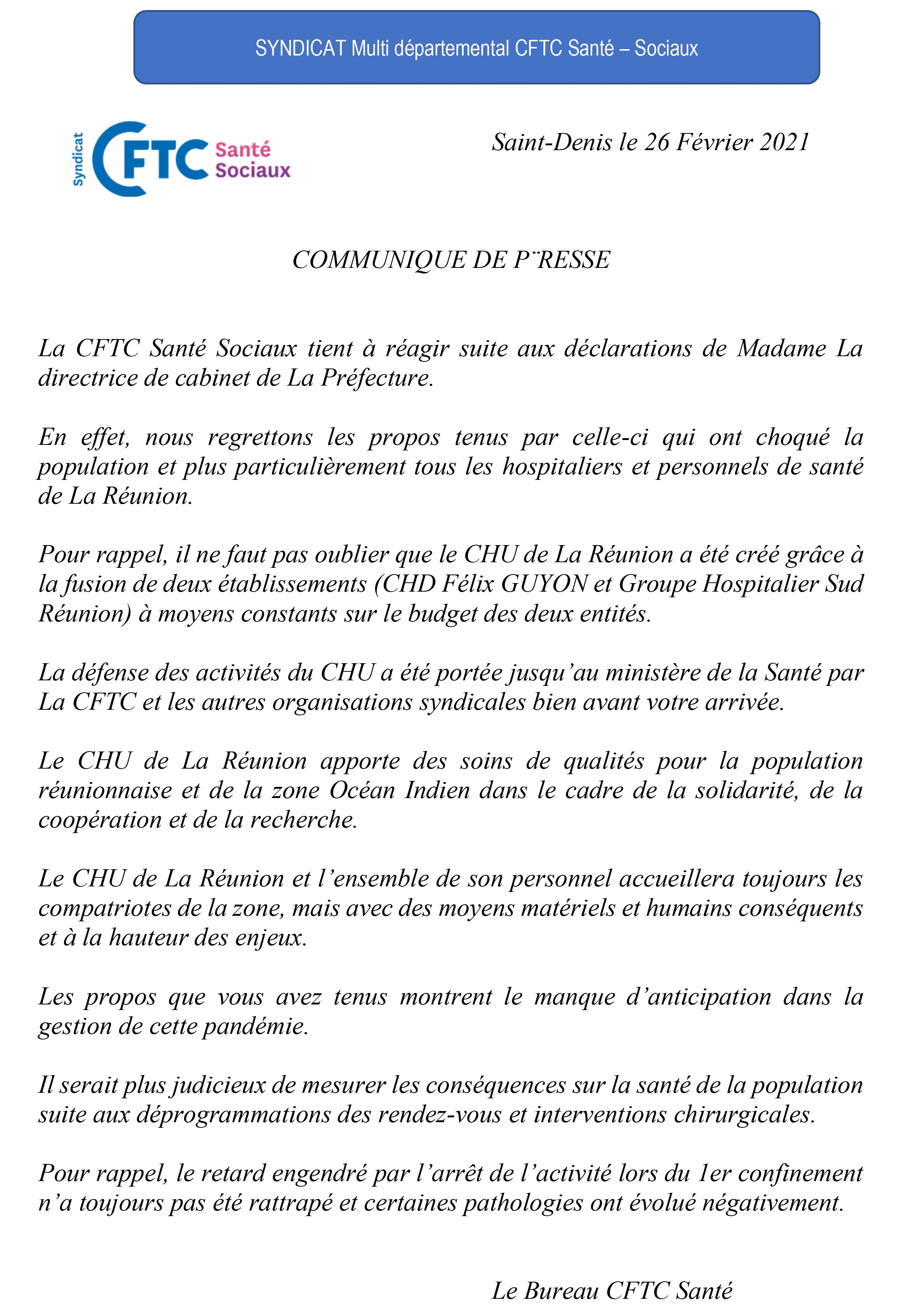 Pour la CFTC, les propos de Camille Goyet montrent le manque d’anticipation de la préfecture