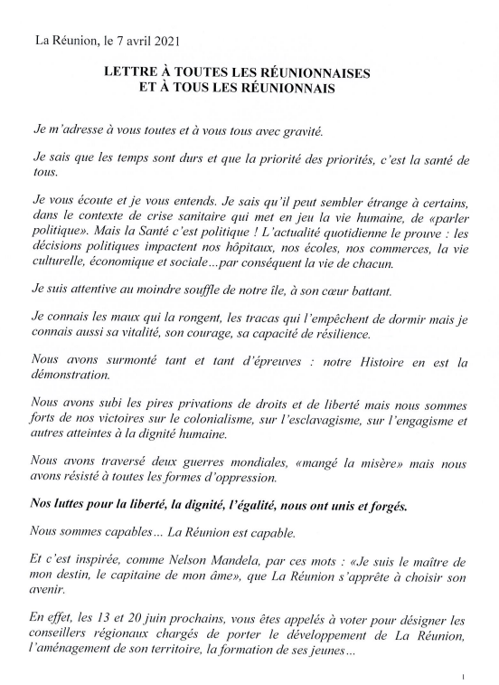 Huguette Bello officialise sa candidature aux Régionales