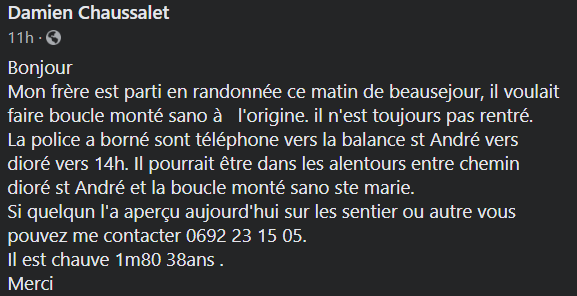 Julien, 38 ans, est porté disparu