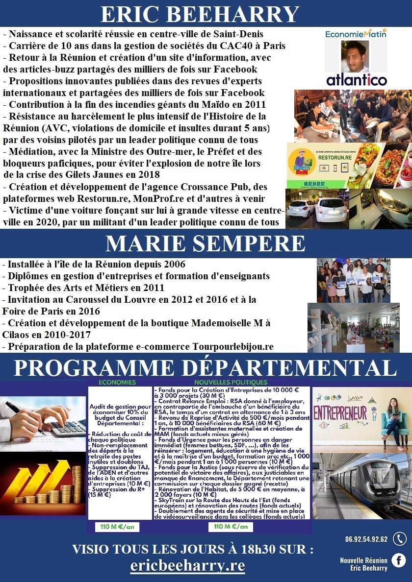 Départementales : Marie Sempere et Eric Beeharry candidats sur le canton 10