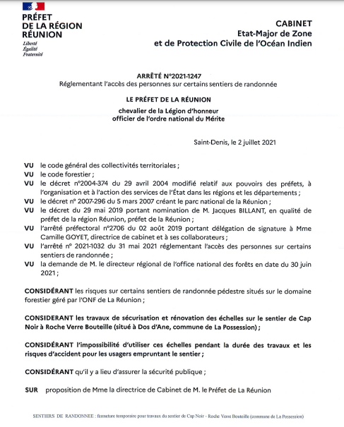 Fermeture temporaire du sentier de Cap Noir - Roche Verre Bouteille