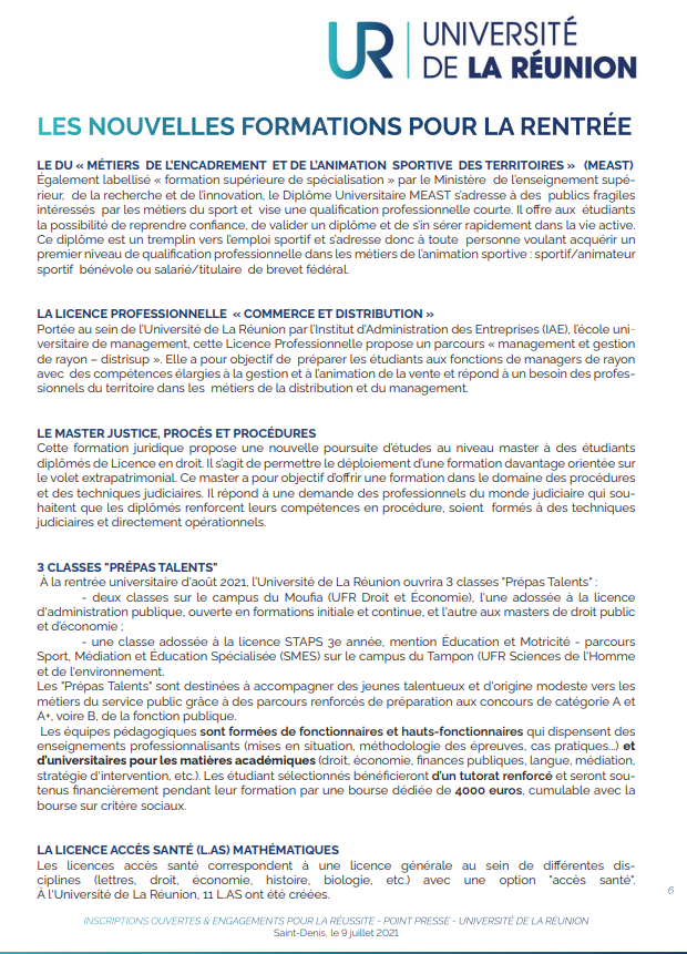 Inscriptions ouvertes à l'Université de La Réunion et engagements pour la réussite des étudiants