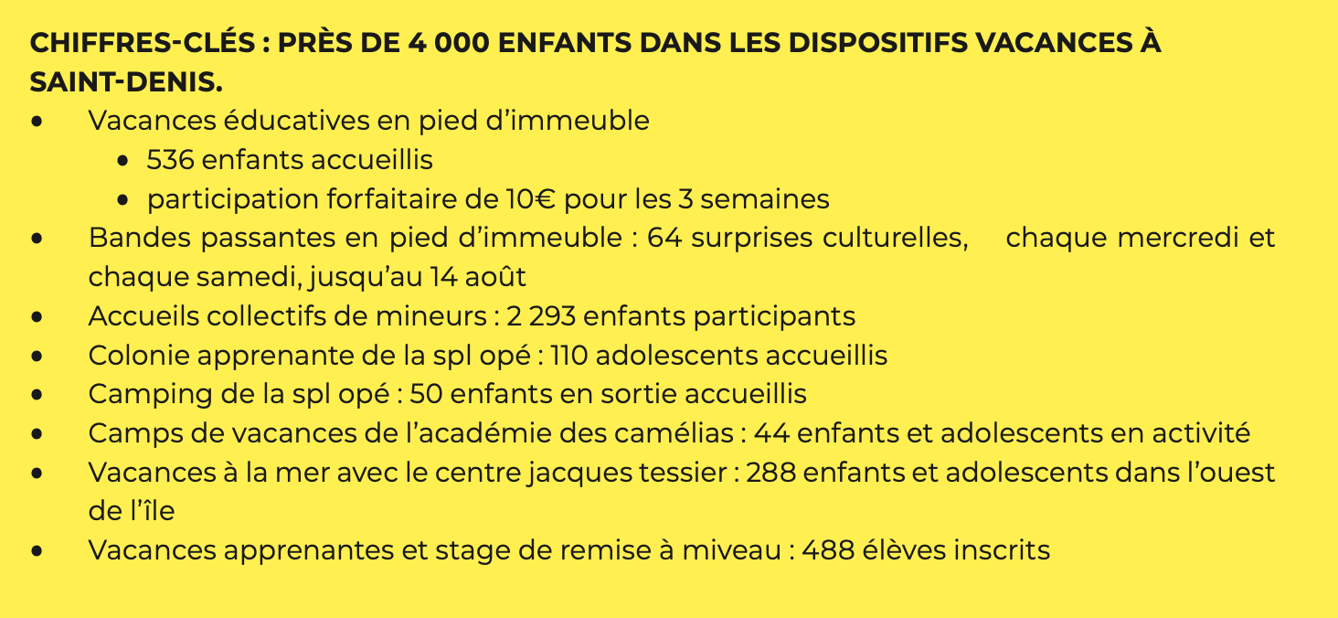La ville de Saint-Denis propose une large palette de programmes vacances pour les petits Dionysiens