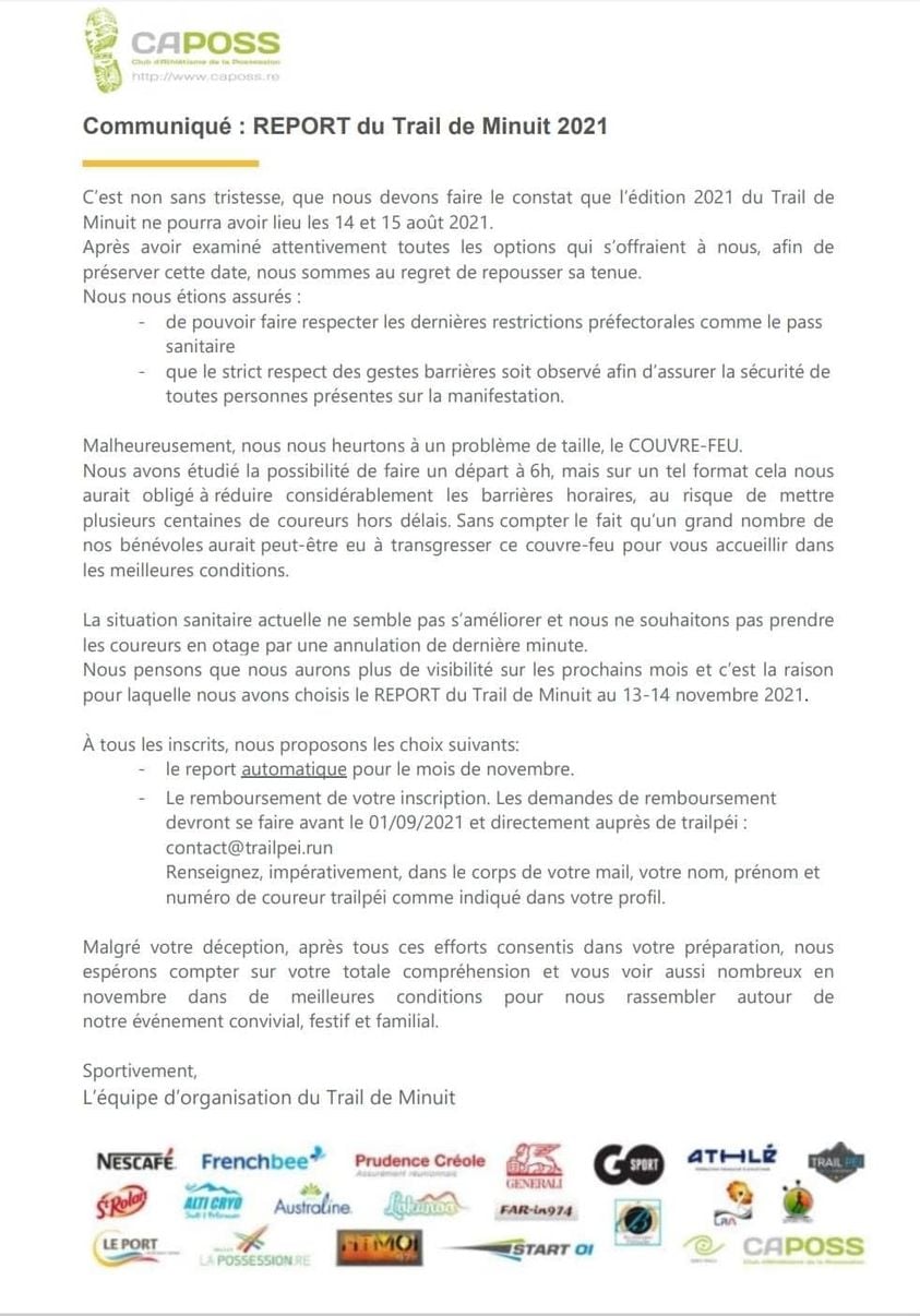 Le Trail de Minuit reporté au mois de novembre
