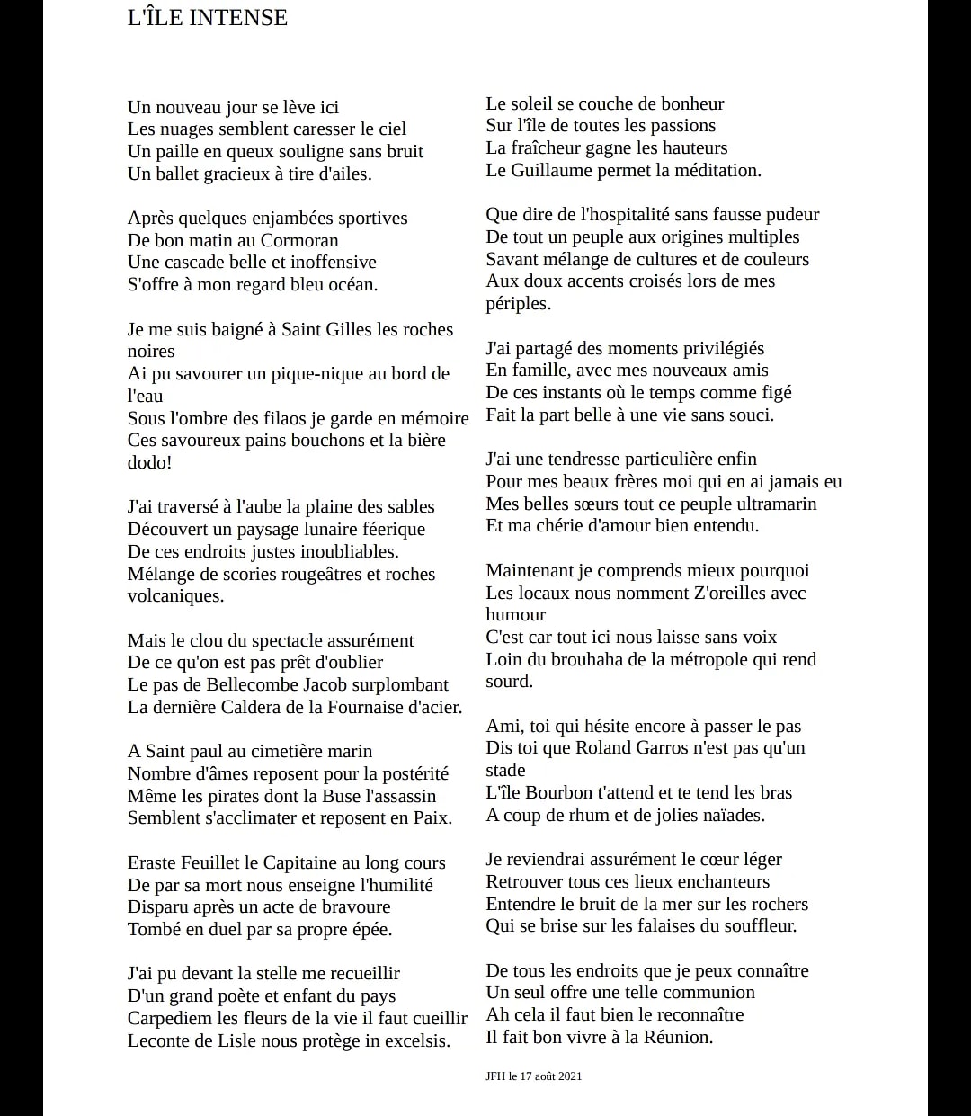 Carte postale souvenir de mes vacances estivales réunionnaises
