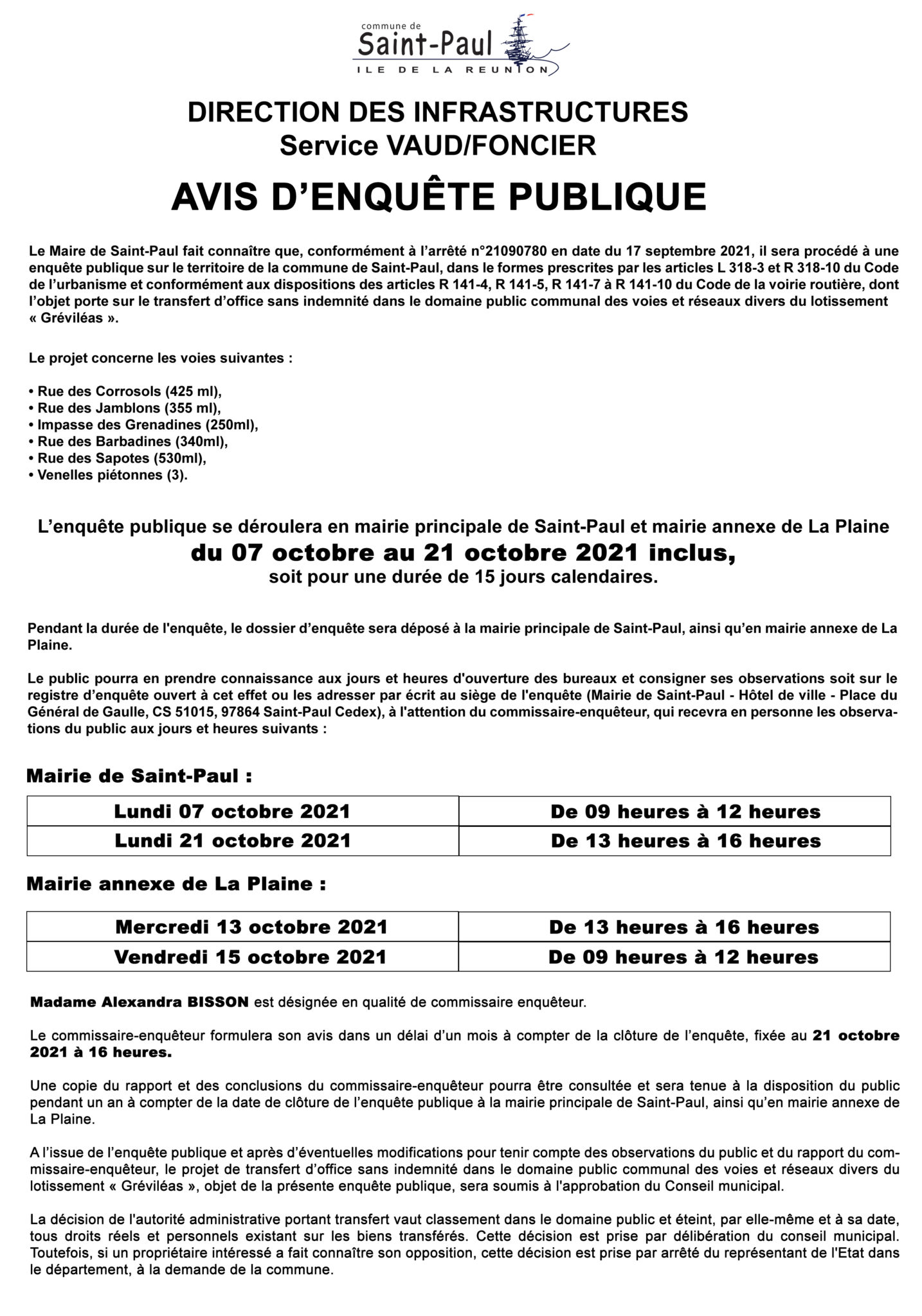 Début des enquêtes publiques à l’Hermitage-les-Bains, la Plaine et la Saline-les-Bains