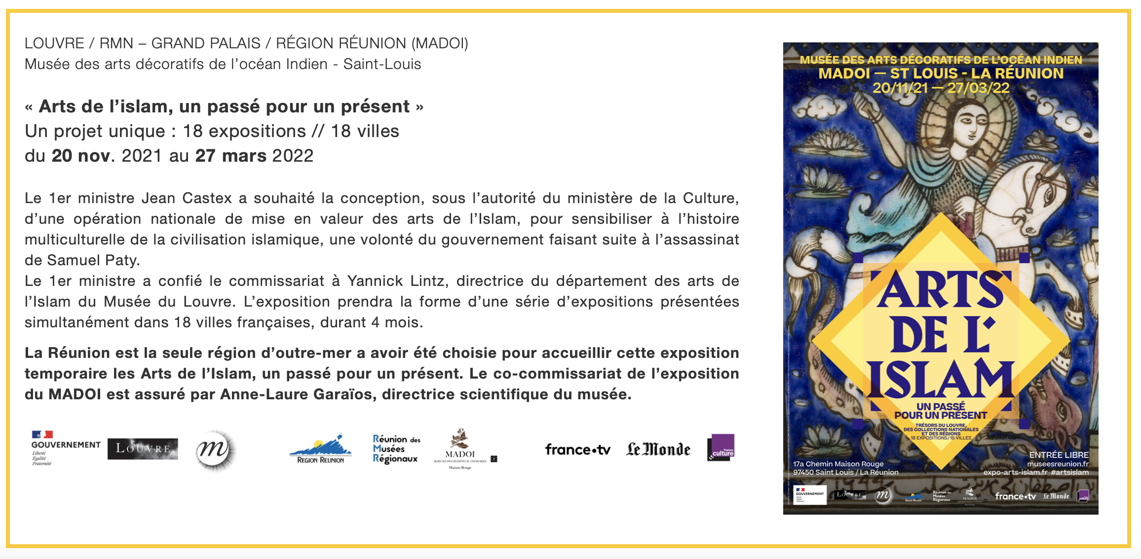 Exposition : « Arts de l’islam, un passé pour un présent »