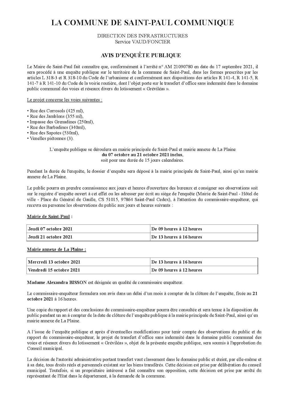 Des enquêtes publiques à Saint-Paul