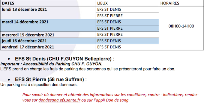 Don du sang : Planning des collectes organisées du dimanche 12 au samedi 18 décembre