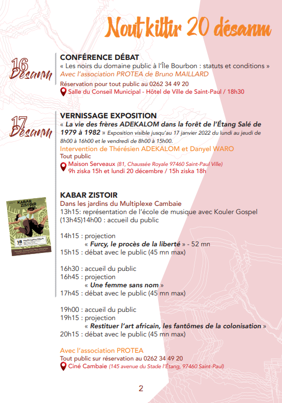 Le programme du 20 desanm à Saint-Paul