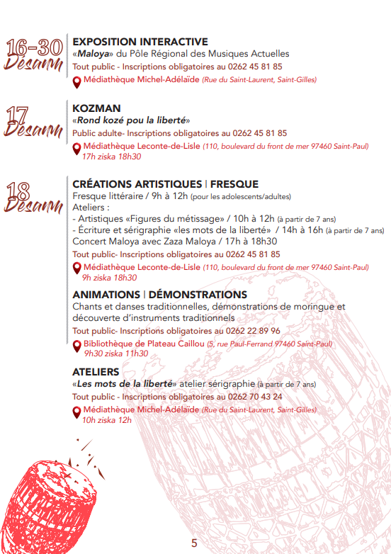 Le programme du 20 desanm à Saint-Paul