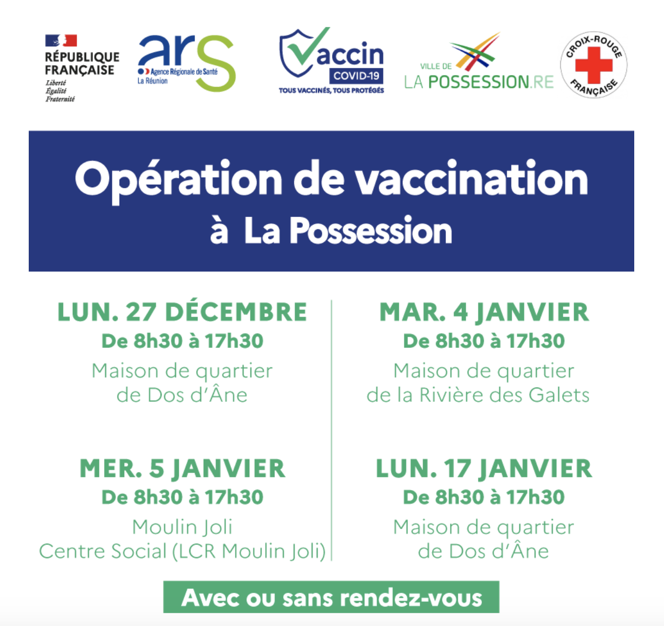 Covid : Les dates et lieux des opérations de vaccination de proximité à La Possession