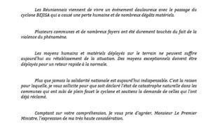 Bejisa: Courrier de Monique Orphée à Jean-Marc Ayrault