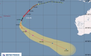 La forte tempête tropicale Colin à 1.895 km de la Réunion
