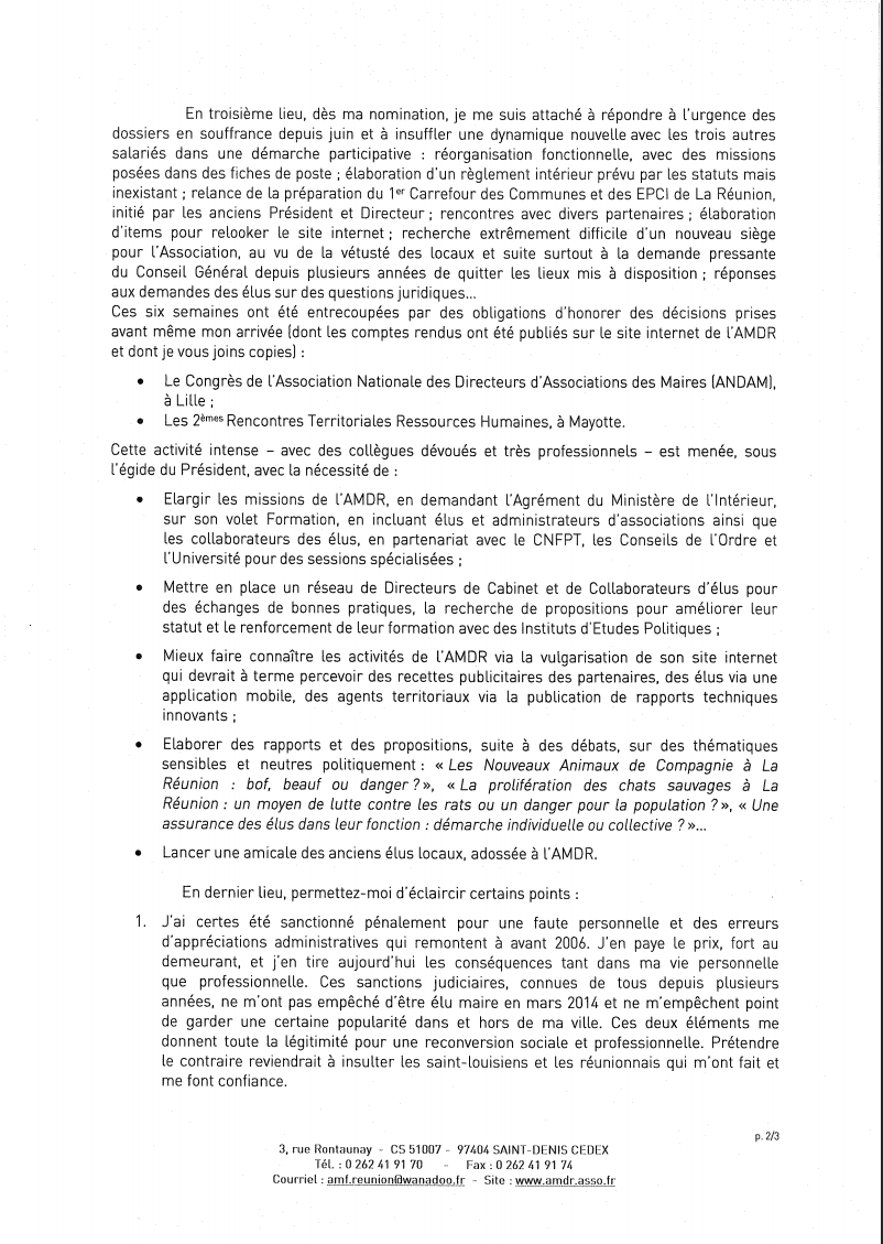 Cyrille Hamilcaro ne démissionnera pas et menace J-H Ratenon