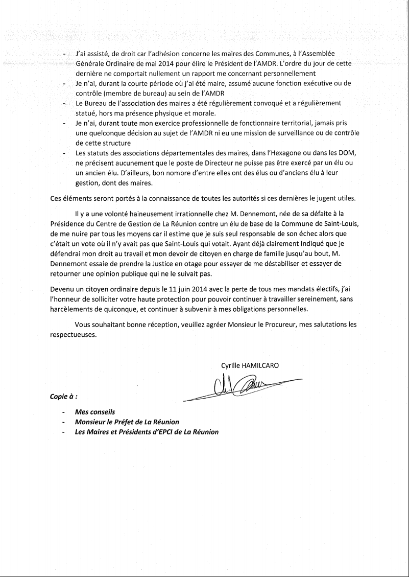 Cyrille Hamilcaro porte également plainte contre Michel Dennemont