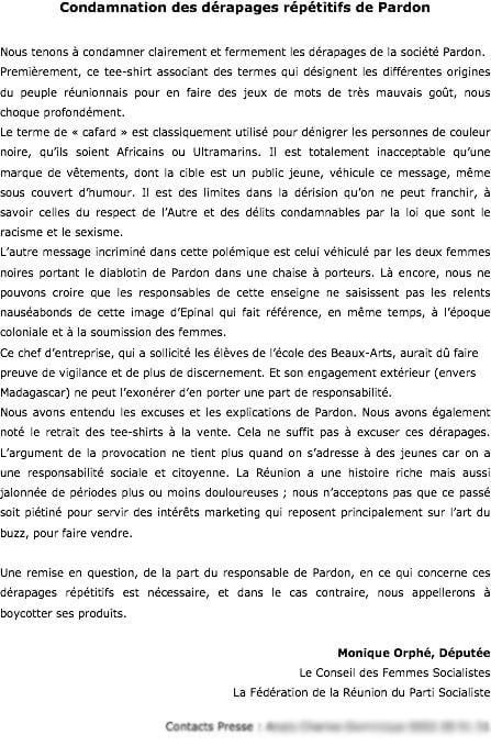 Monique Orphé plus réactive sur le tee-shirt de Pardon que sur les manifs de jeunes