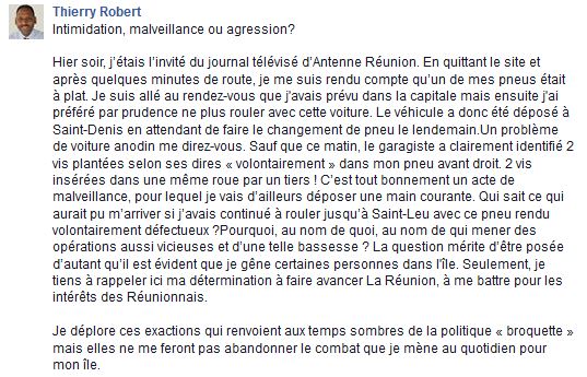Thierry Robert victime d'un attentat... à la roue crevée ?