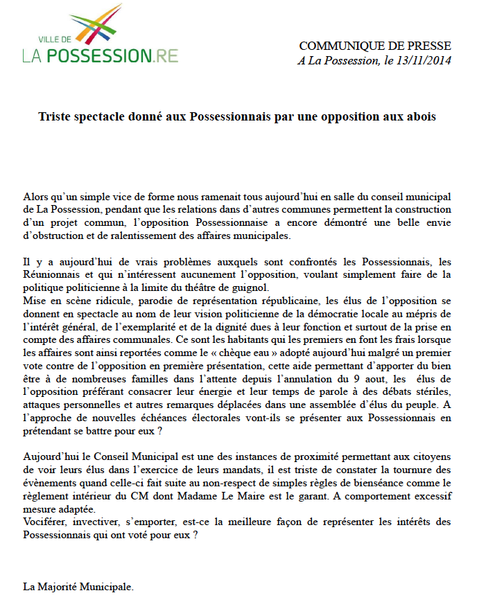 La Possession: Une conseillère municipale virée du conseil municipal