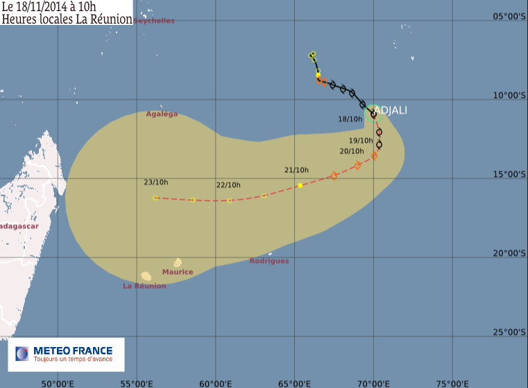 La forte tempête tropicale Adjali pointe à 1.890km de la Réunion