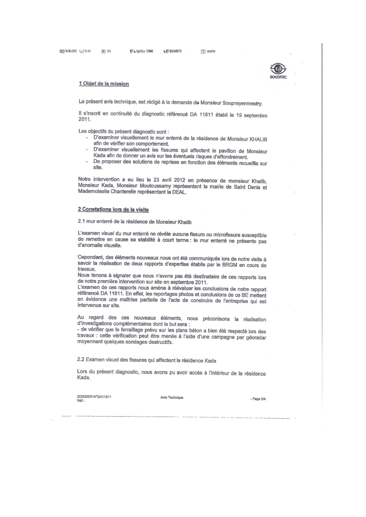 Construction litigieuse à St-Denis: Le rapport de la Socotec en faveur de la famille Kada
