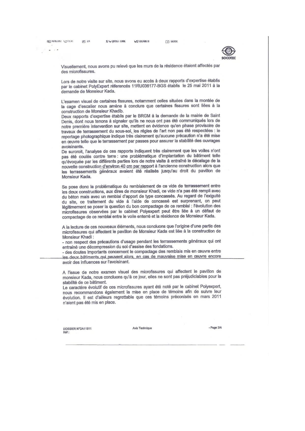 Construction litigieuse à St-Denis: Le rapport de la Socotec en faveur de la famille Kada