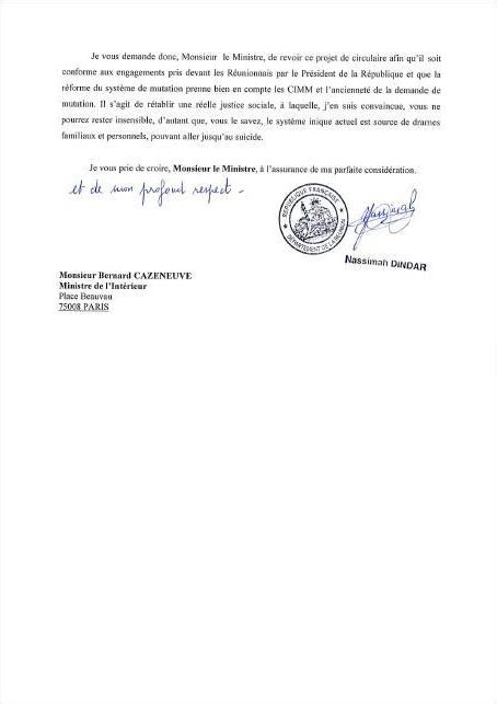 Mutation des policiers : Nassimah Dindar écrit à Bernard Cazeneuve