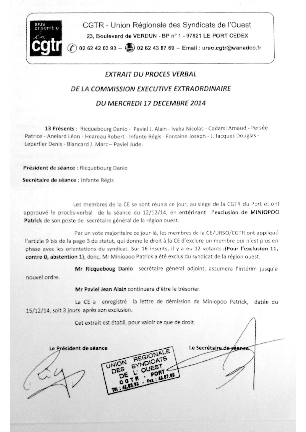 La CGTR Ouest se déchire autour des factures de son ex-secrétaire général