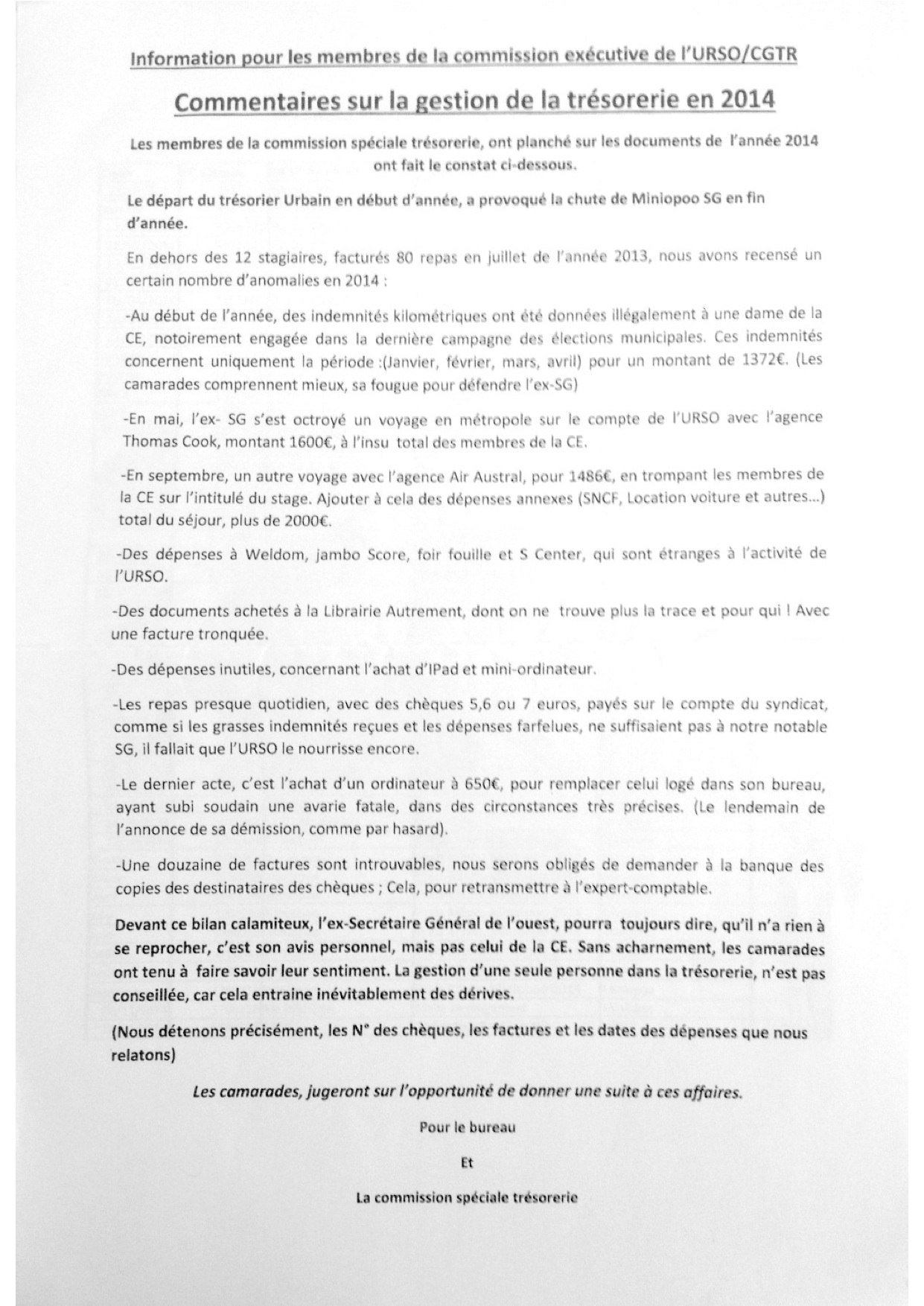 La CGTR Ouest se déchire autour des factures de son ex-secrétaire général