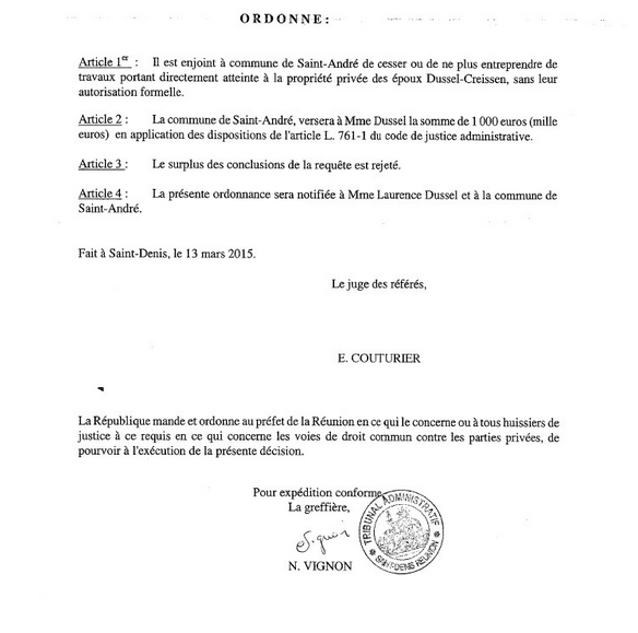 L'avocat Me Creissen interdit à la commune de St-André d'accéder à sa propriété