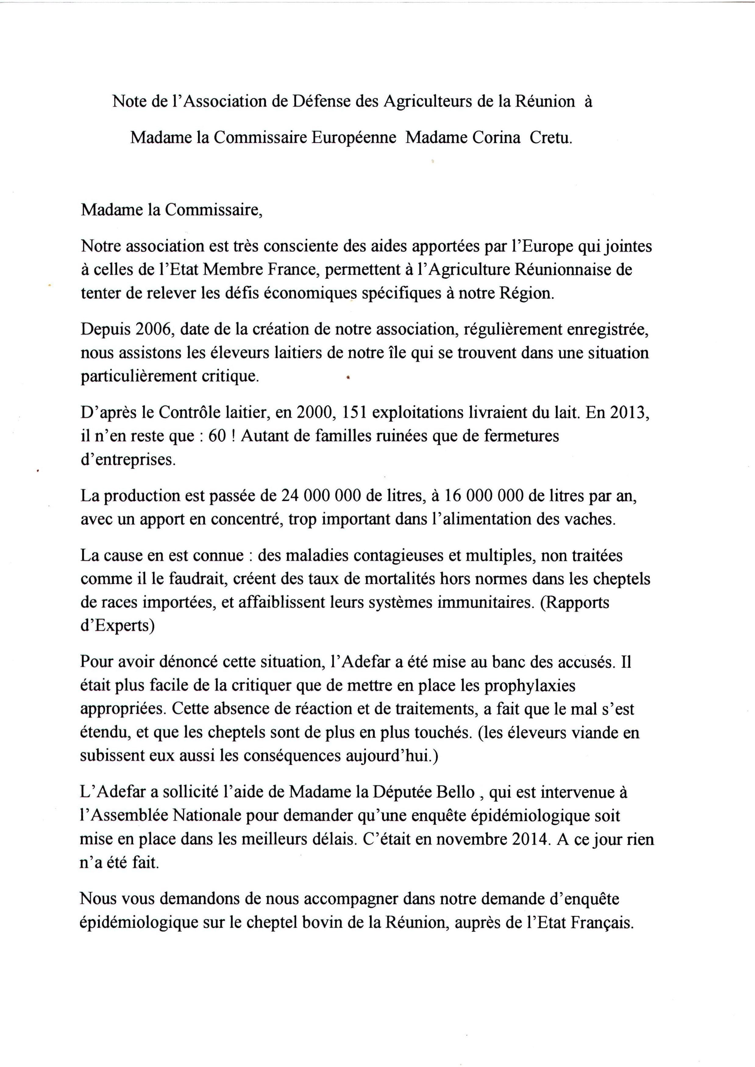 Les éleveurs laitiers en difficulté s'adressent à la commissaire européenne