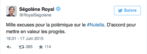 Ségolène Royal fait marche arrière sur le Nutella