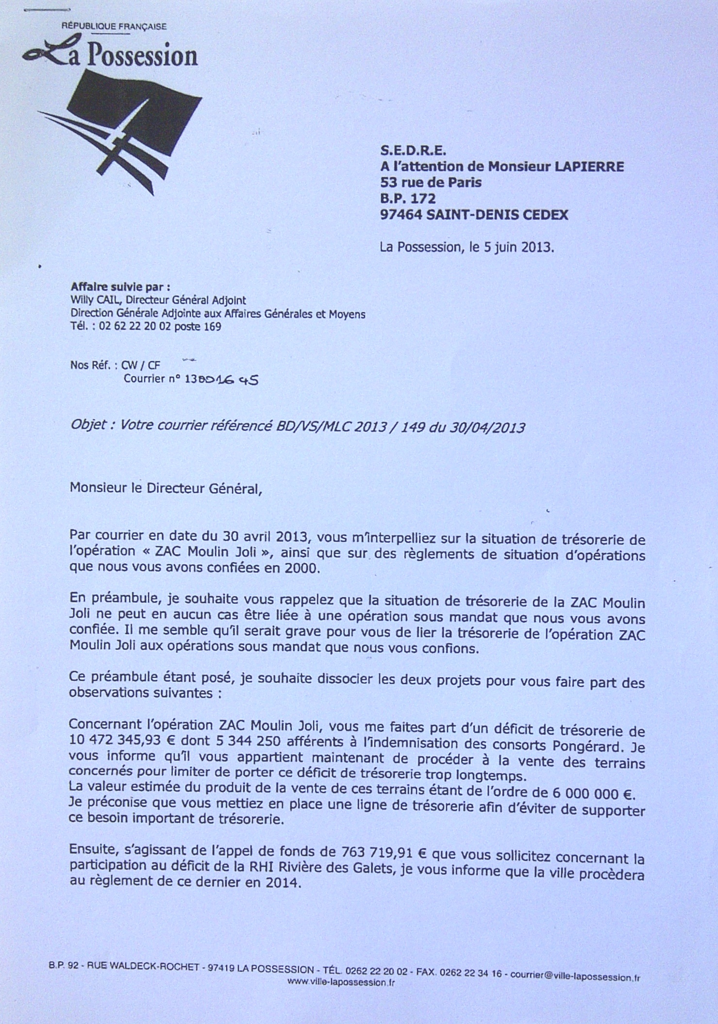 J-H.Savigny: Observations sur le Compte administratif 2014 de La Possession