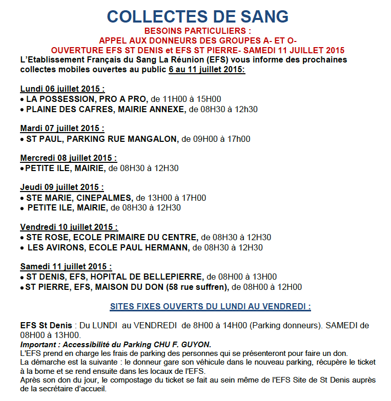 Collecte de sang: Appel aux donneurs des groupes A- et O-