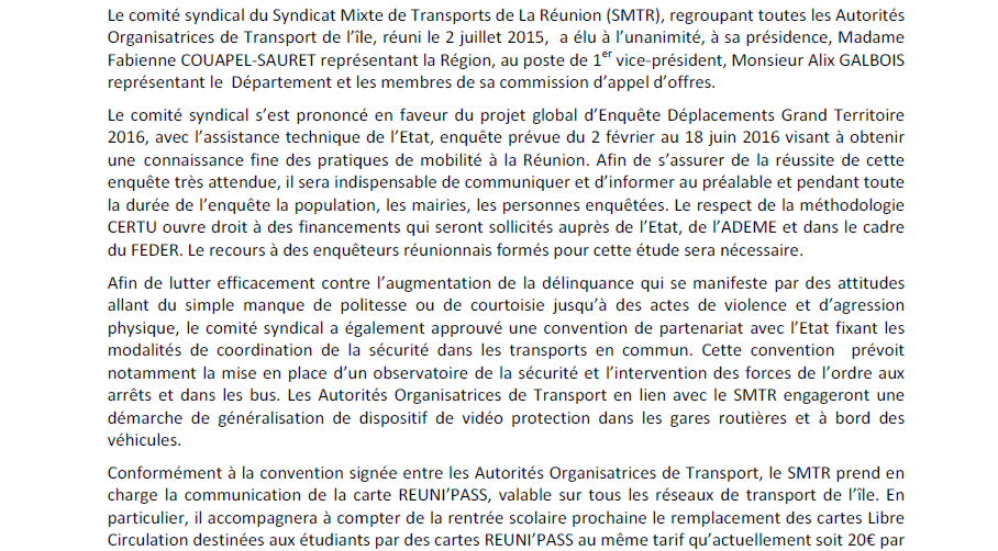 Fabienne Couapel-Sauret élue à la tête du Syndicat Mixte de Transports de la Réunion