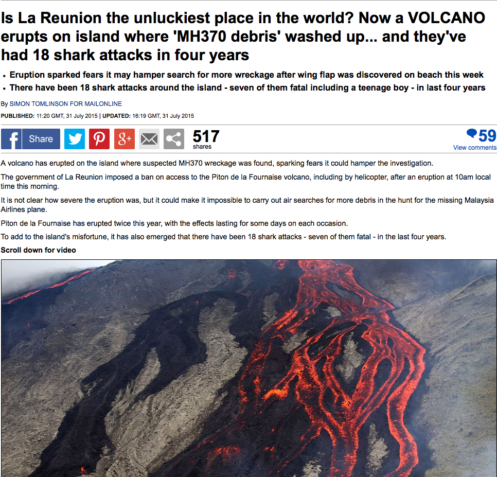 MH370, volcan, requins :