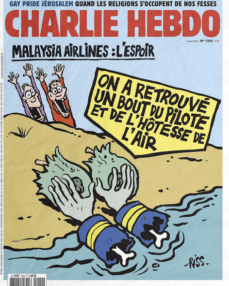 La découverte du fragment d'avion vue par Charlie Hebdo