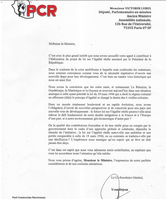 Contribution du PCR à la concertation sur l'égalité réelle
