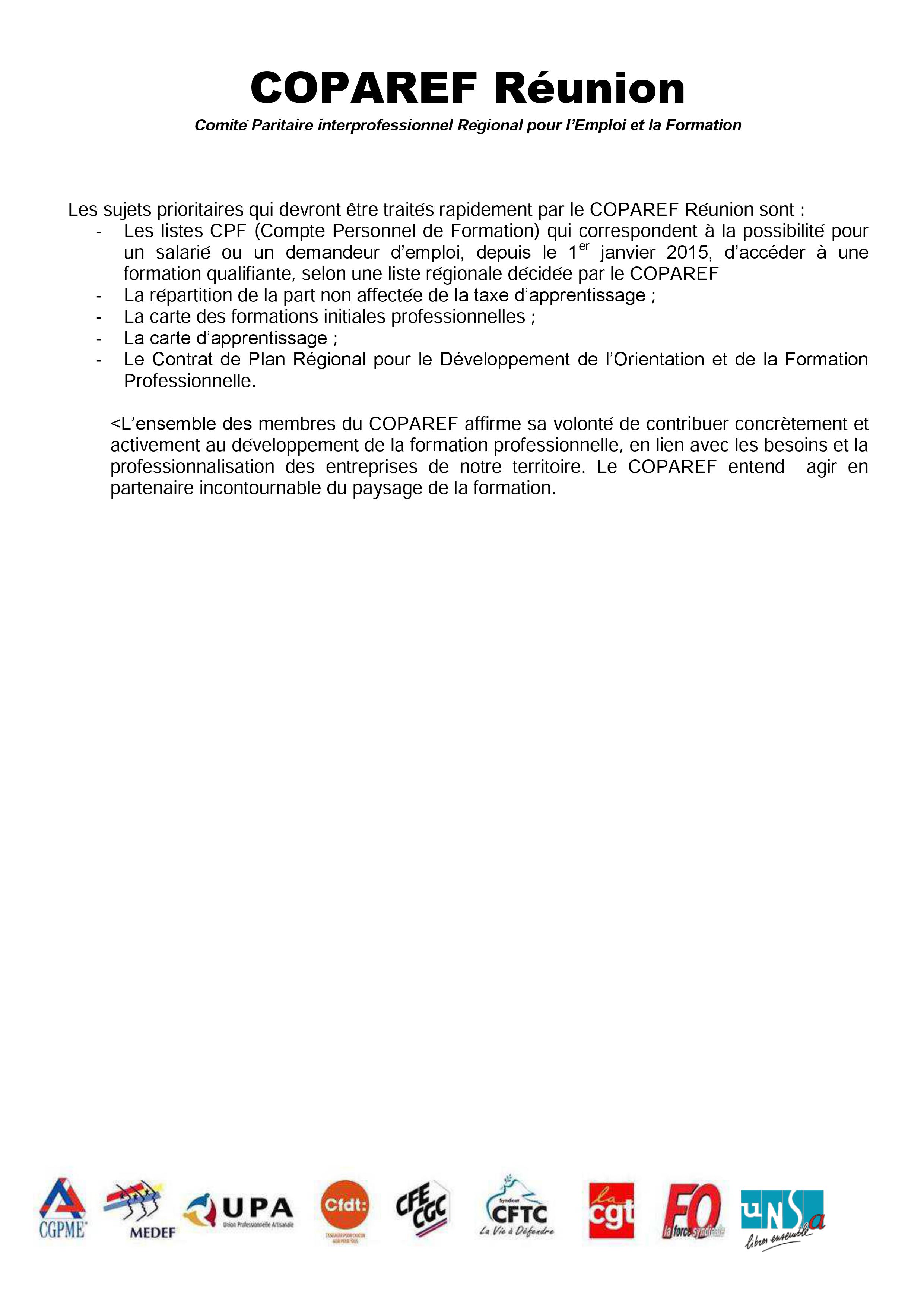 Communiqué du Comité Paritaire interprofessionnel Régional pour l’Emploi et la Formation
