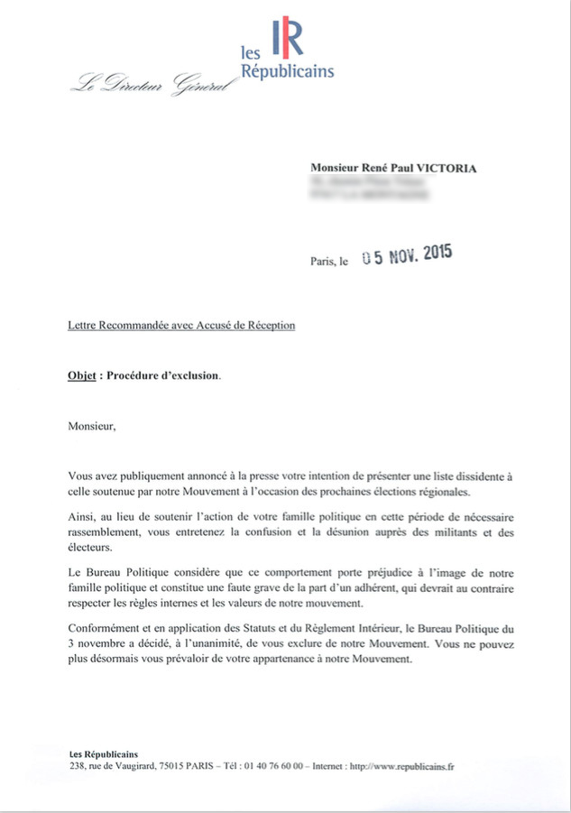 René-Paul Victoria exclu des Républicains pour