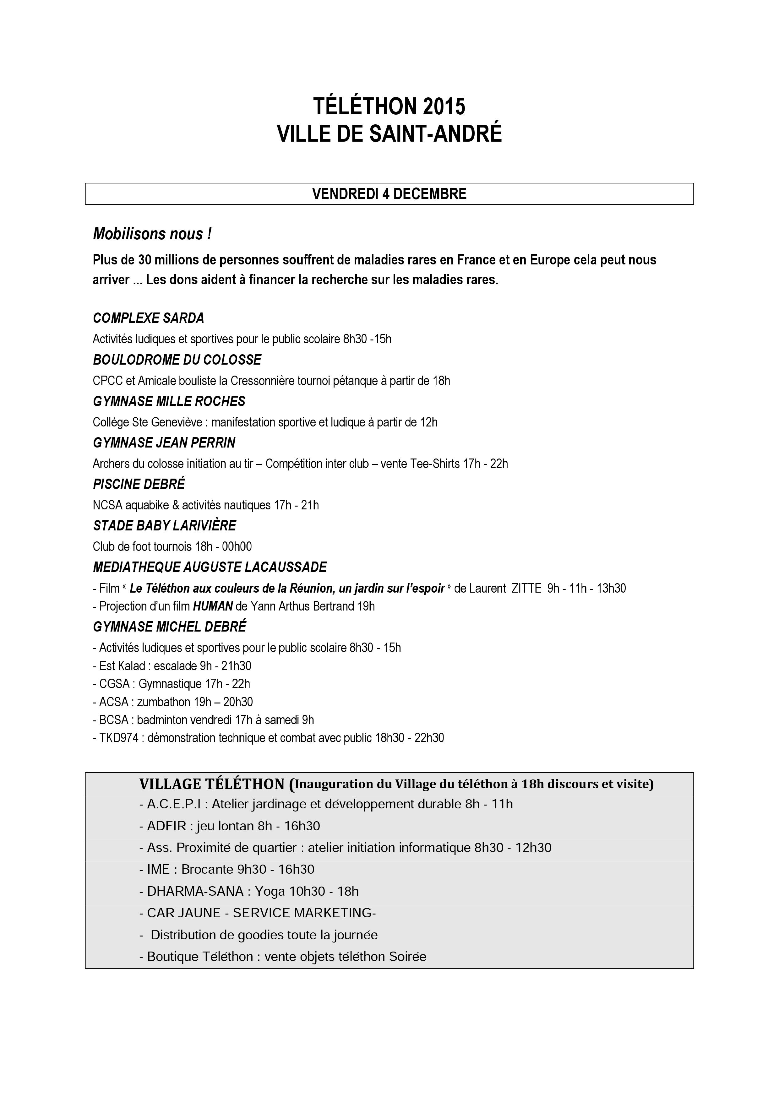 Le programme de la 29ème édition du Téléthon à Saint-André