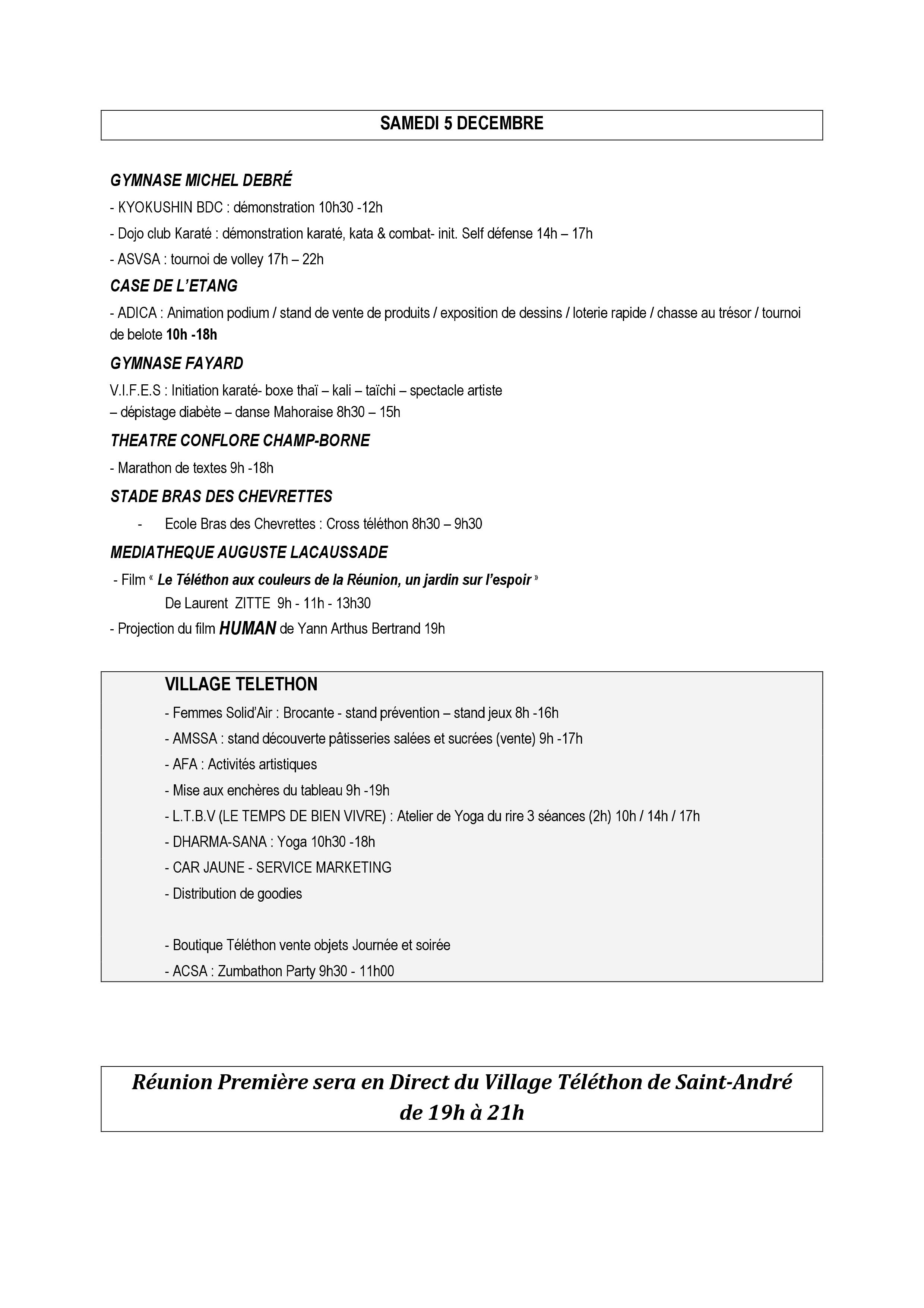 Le programme de la 29ème édition du Téléthon à Saint-André