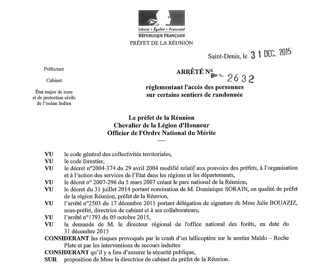Nouvel arrêté réglementant l'accès aux sentiers de randonnées