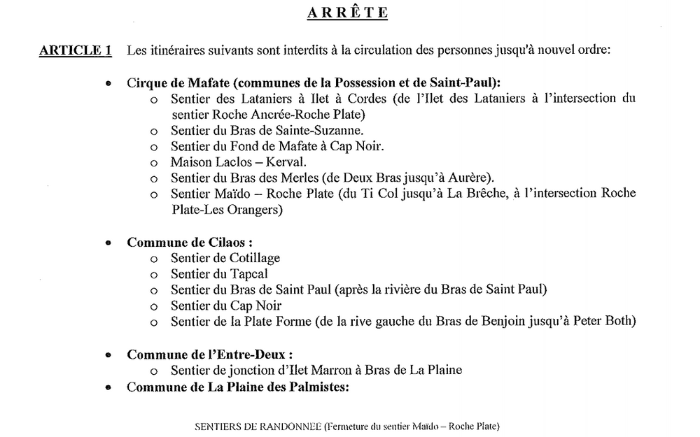 Nouvel arrêté réglementant l'accès aux sentiers de randonnées