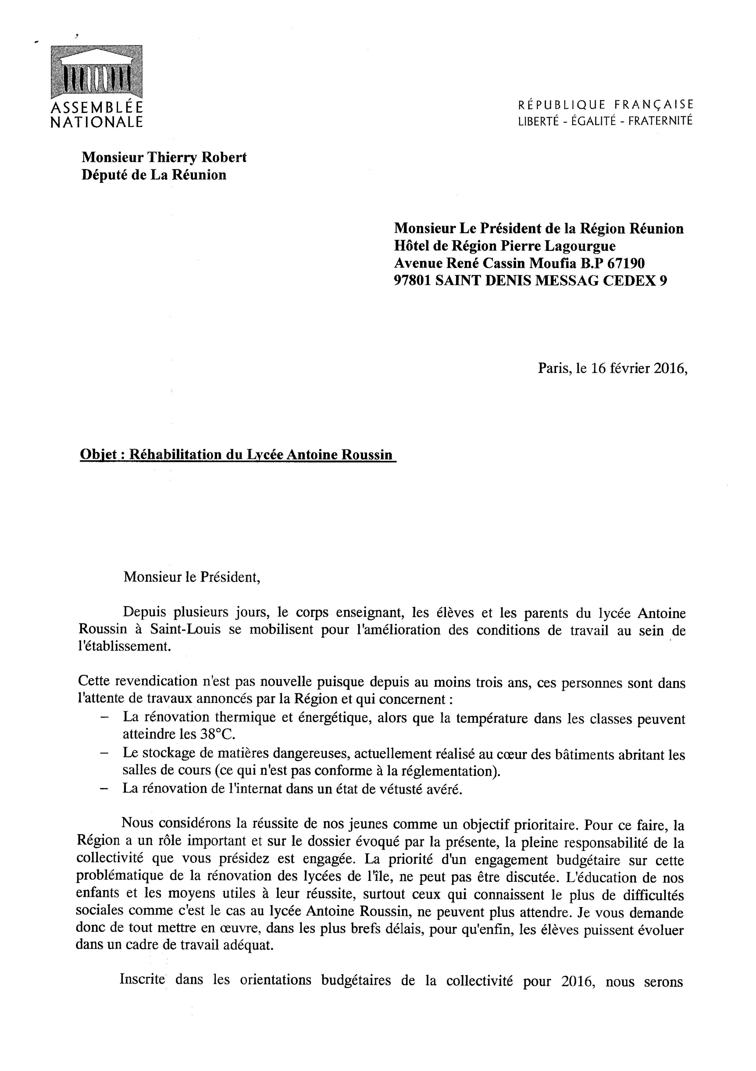Thierry Robert soutient le mouvement des lycéens de Saint-Louis