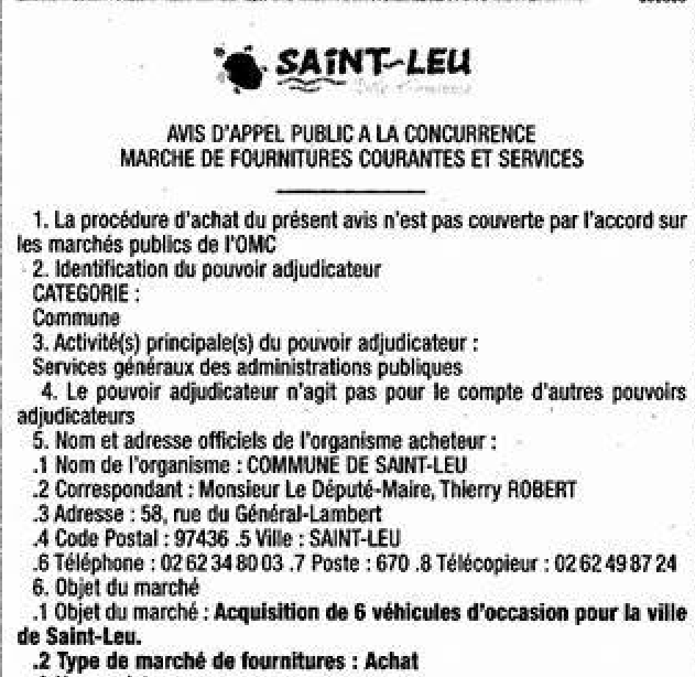 St-Leu : Un drôle de marché public pour l'achat de véhicules d'occasion
