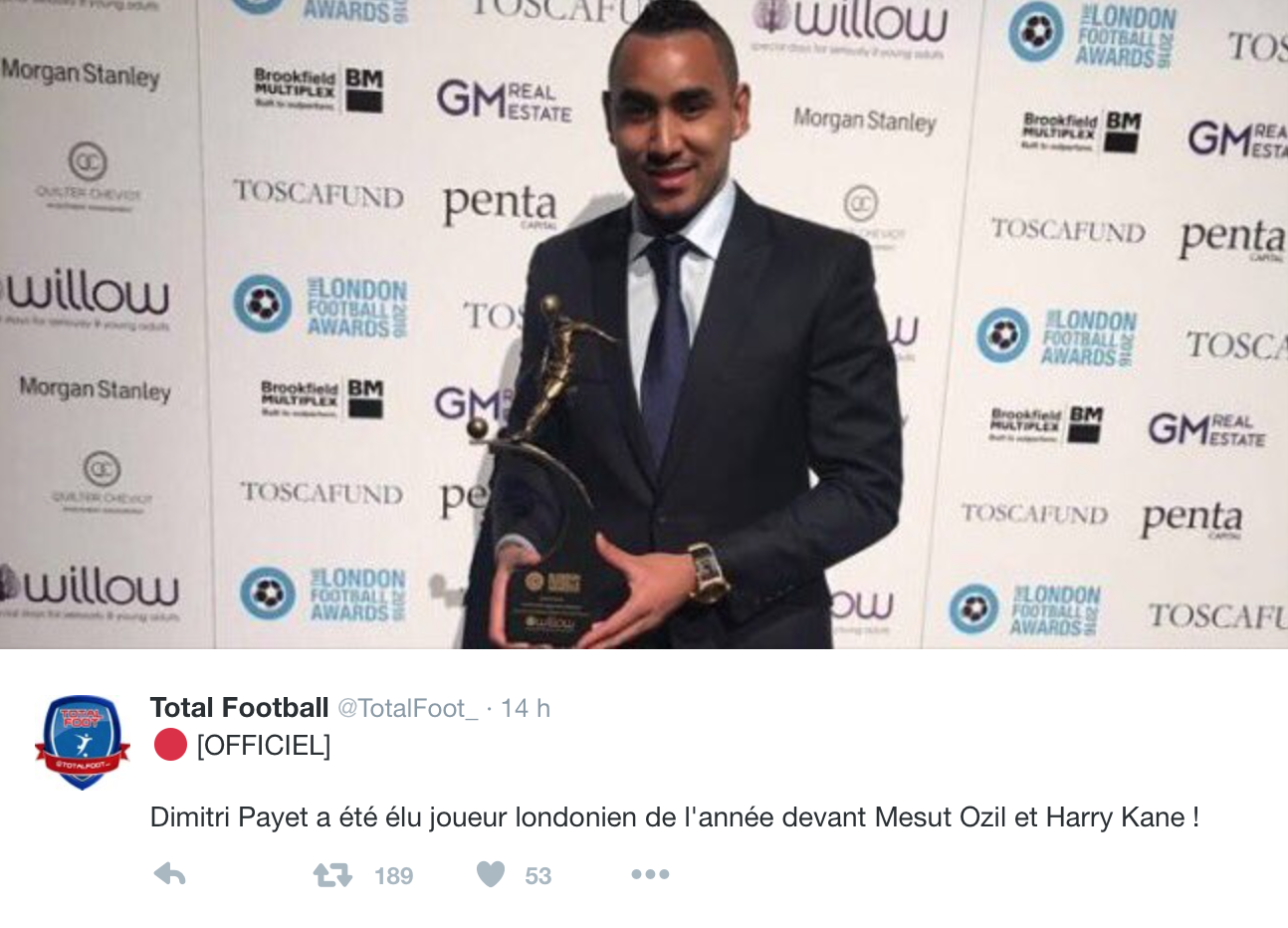 Dimitri Payet élu meilleur footballeur londonien